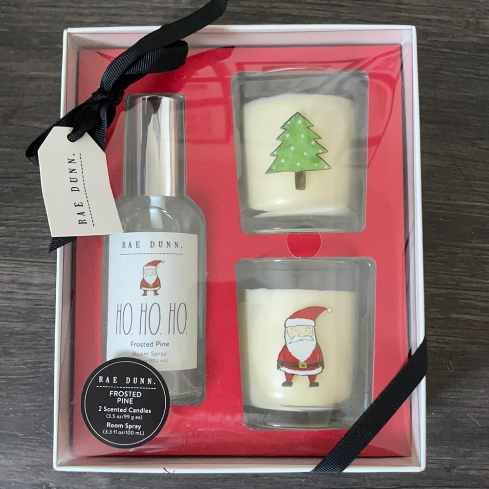 Rae Dunn Christmas pine room spray and candle gift set